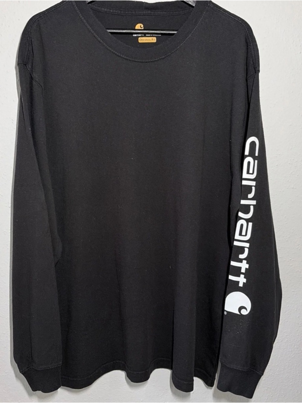 Carhartt Black Long Sleeve Tee with White Sleeve Logo L